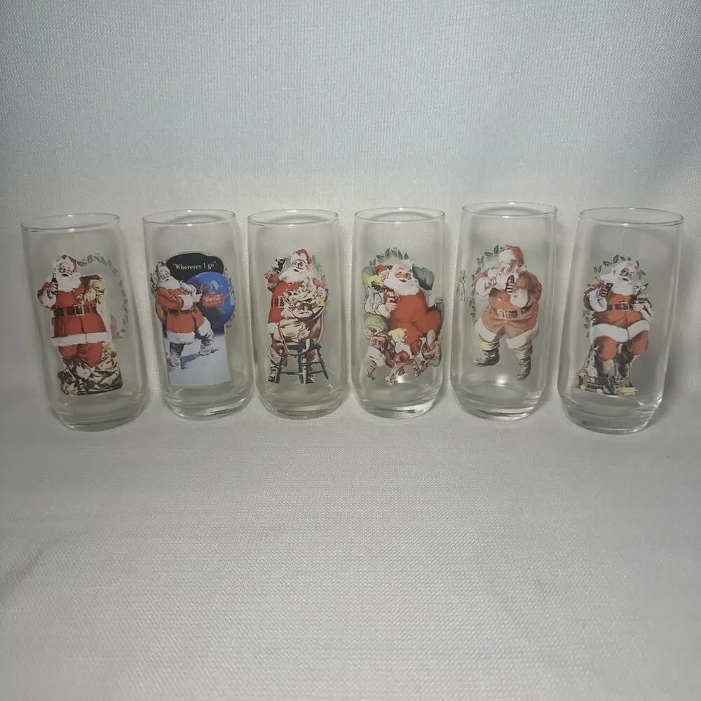 Set of 6 Christmas Coca Cola Haddon Sundblom Santa Clause Glasses Series 1 & 2